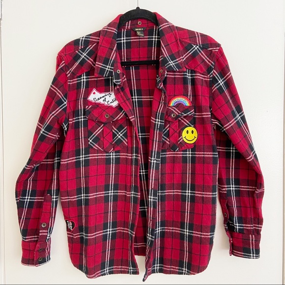 Forever 21 Thick Red Black Plaid Flannel Patches L - Picture 10 of 10